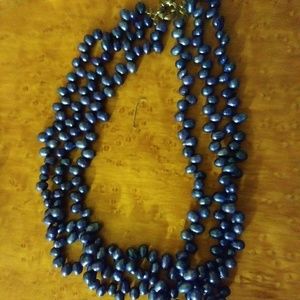 Blue freshwater pearl beads necklace